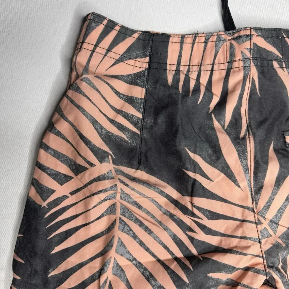 American Eagle Board Shorts Mens 30 Black Pink Palm Print Swim Trunks Beach